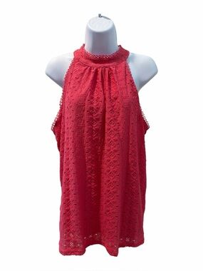 CABLE & GAUGE Boho Eyelet Lace High Neck Halter Sleeveless Blouse size large